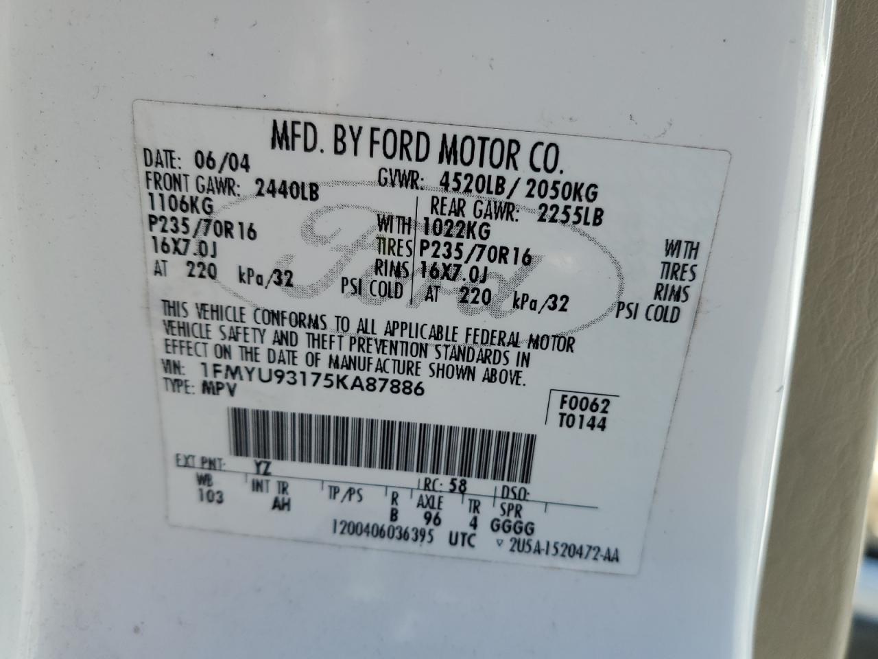 Lot #3291409166 2005 FORD ESCAPE XLT