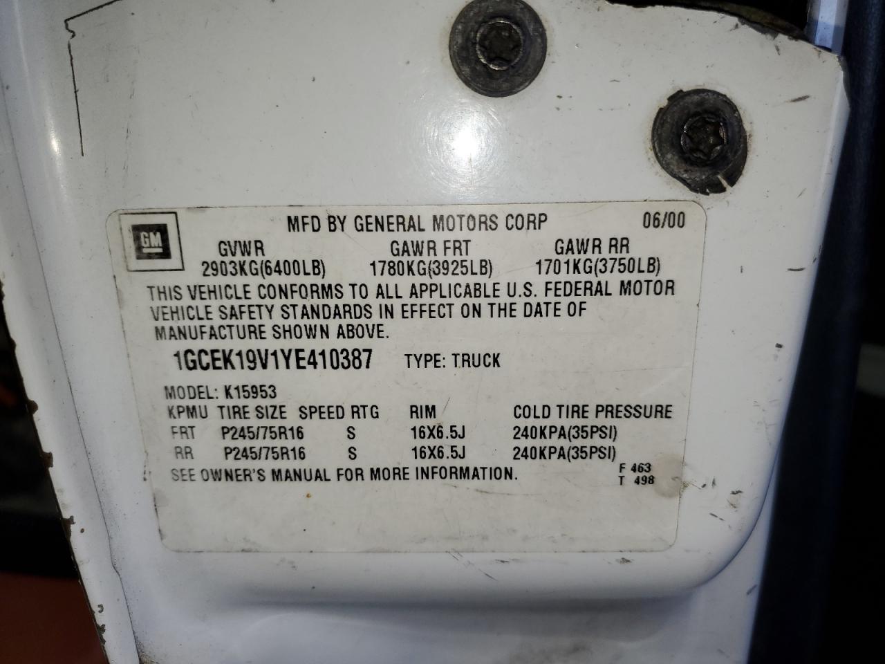 Lot #3287668015 2000 CHEVROLET SILVERADO