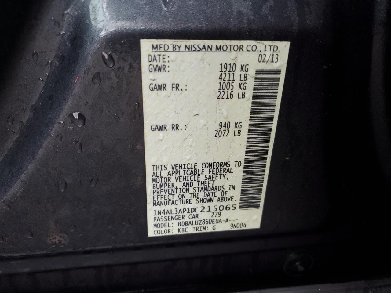 Lot #3305306332 2013 NISSAN ALTIMA 2.5