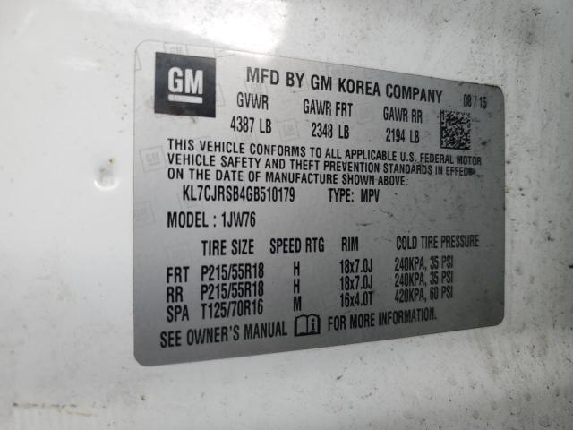 2016 CHEVROLET TRAX LTZ KL7CJRSB4GB510179