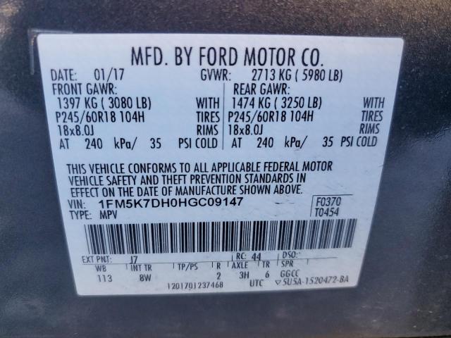 2017 FORD EXPLORER X - 1FM5K7DH0HGC09147