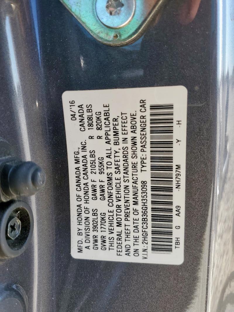 2016 HONDA CIVIC EX 2HGFC3B36GH353098