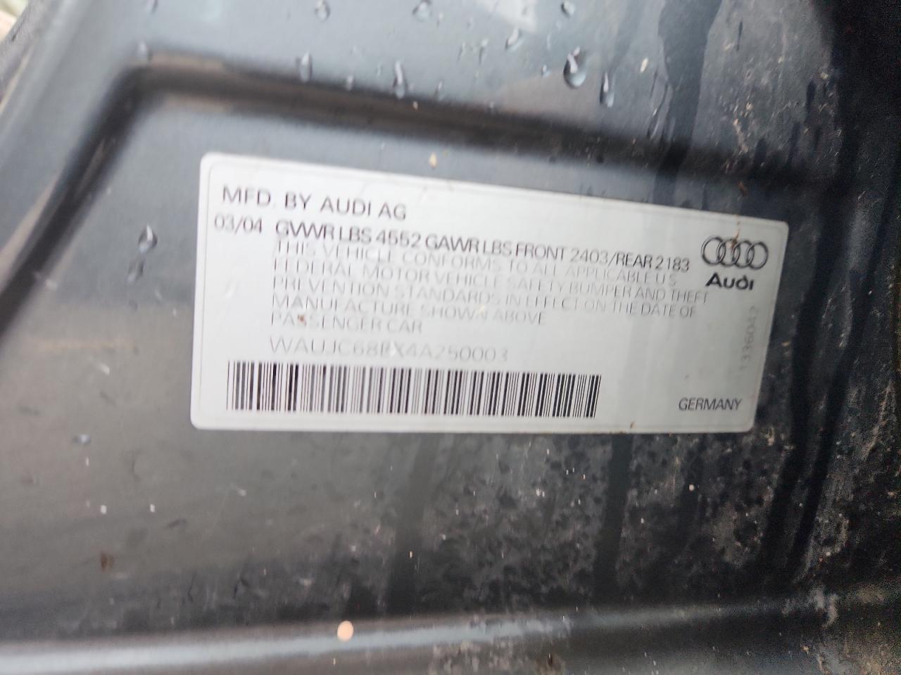 Lot #3265201007 2004 AUDI A4 1.8T