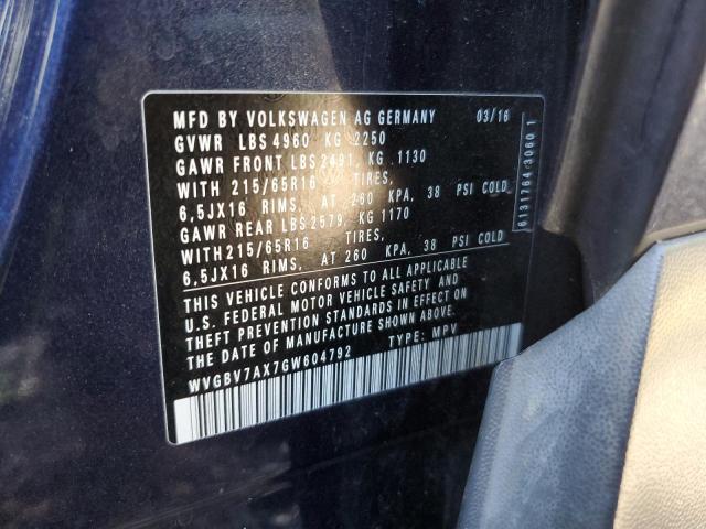 2016 VOLKSWAGEN TIGUAN S WVGBV7AX7GW604792