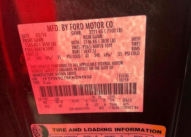 2014 FORD F150 SUPER - 1FTFW1CT6EKD91932