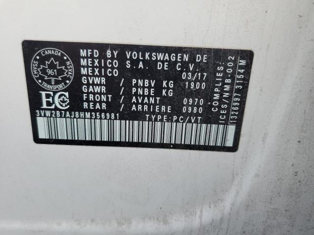 2017 VOLKSWAGEN JETTA S 3VW2B7AJ8HM356981