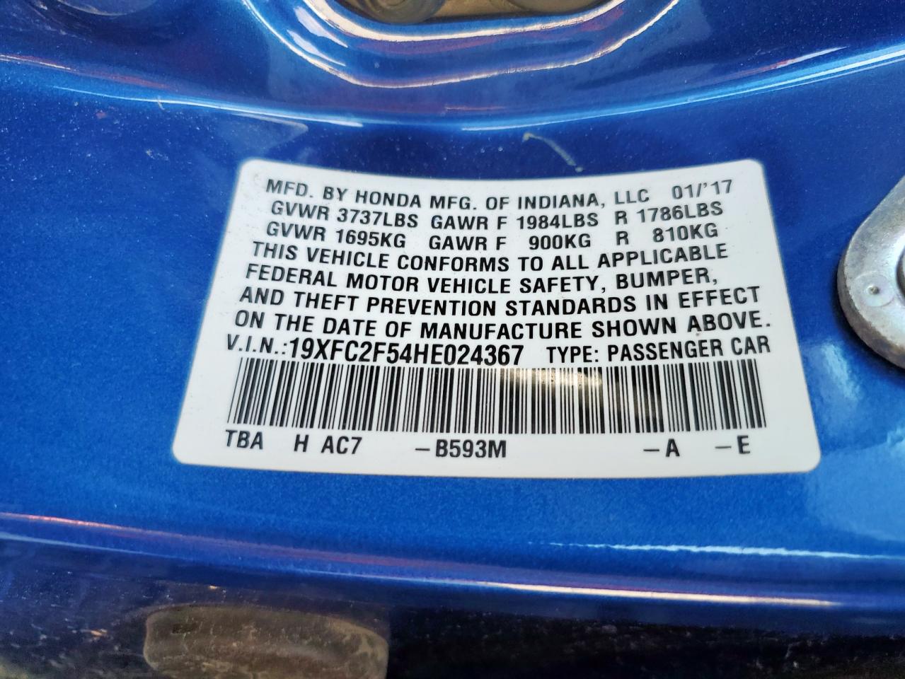 Lot #3309724870 2017 HONDA CIVIC LX