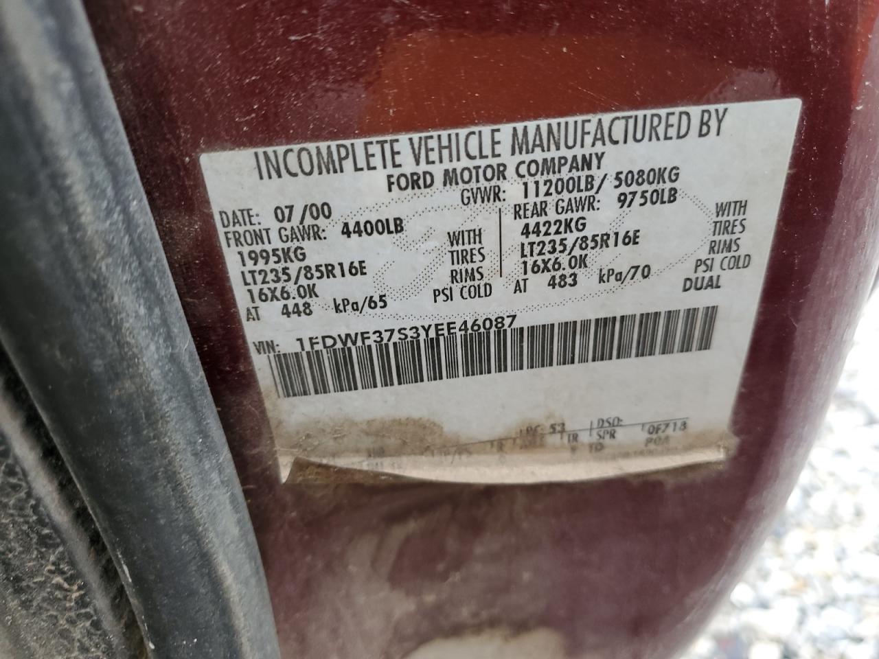 Lot #3296312408 2000 FORD F350 SUPER