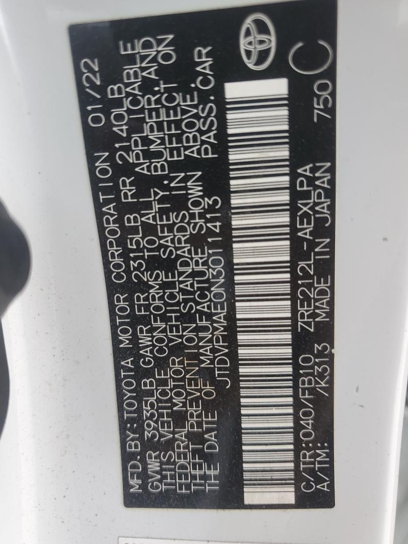 2022 TOYOTA COROLLA LE #3297196400