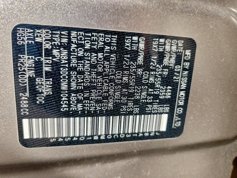 2021 NISSAN ROGUE PLAT JN8AT3DC0MW104545