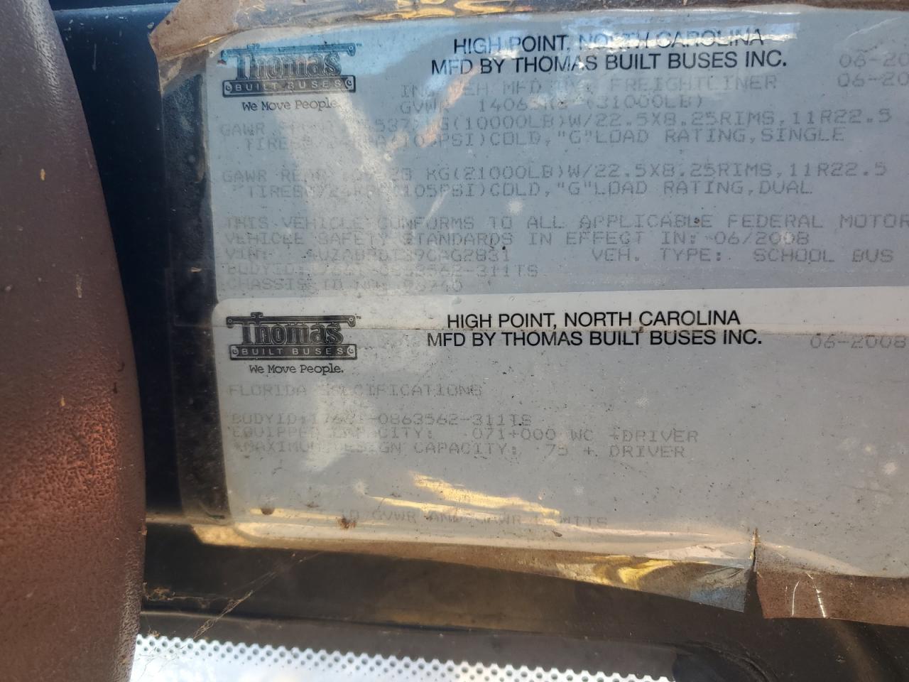 Lot #3273851182 2009 FREIGHTLINER SAF-T-LINER C2