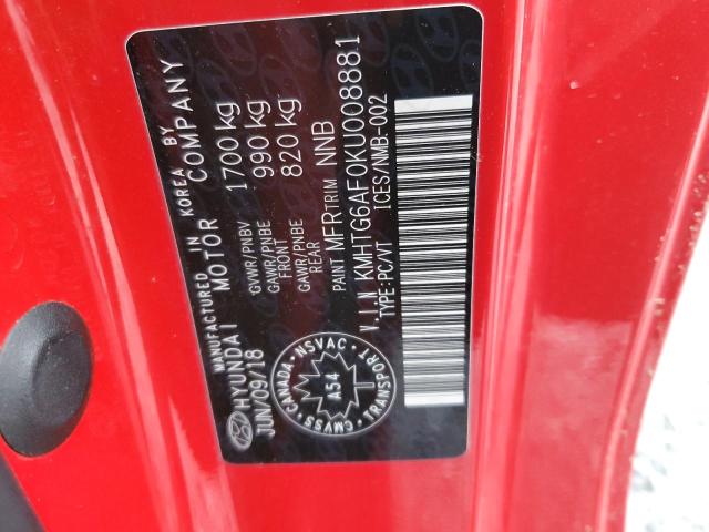 2019 HYUNDAI VELOSTER B KMHTG6AF0KU008881