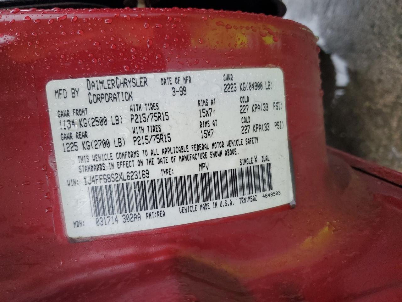 Lot #3294094945 1999 JEEP CHEROKEE S