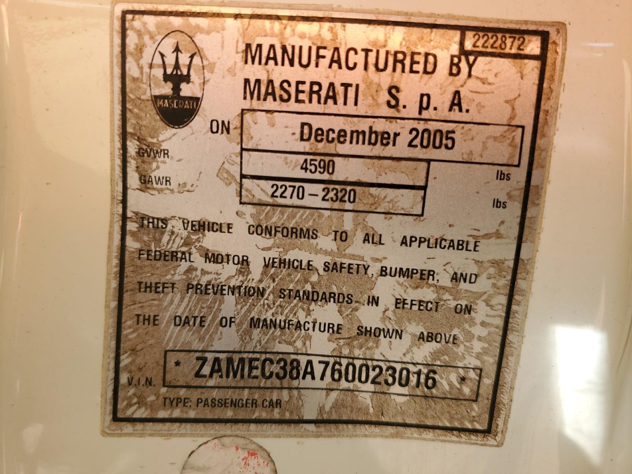 Lot #3296245430 2006 MASERATI GRANSPORT