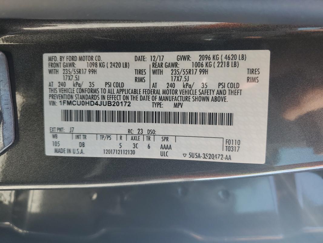 2018 FORD ESCAPE SEL - 1FMCU0HD4JUB20172