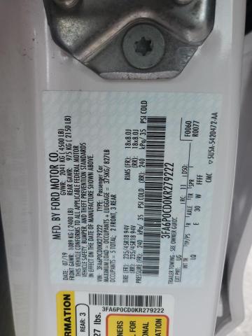 2019 FORD FUSION SEL - 3FA6P0CD0KR279222