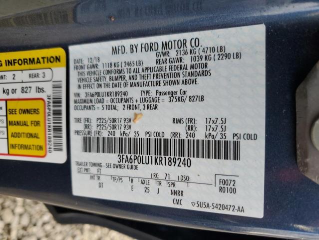 2019 FORD FUSION SE #3278931063
