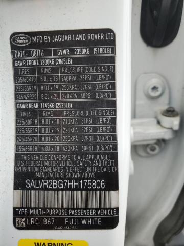2017 LAND ROVER RANGE ROVE SALVR2BG7HH175806