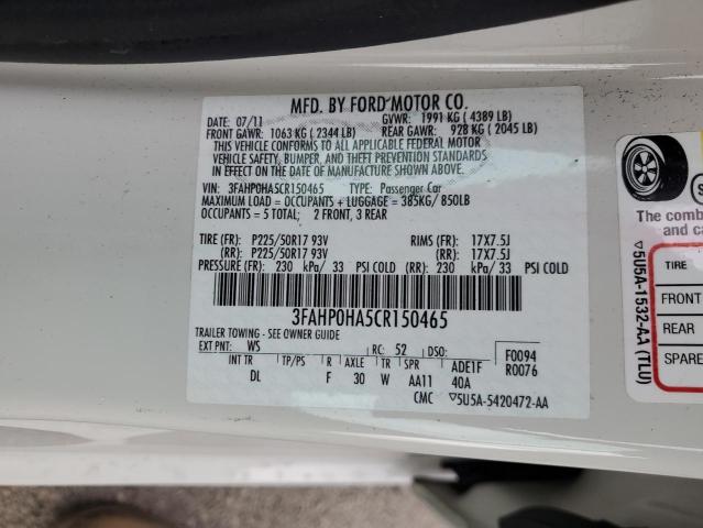 2012 FORD FUSION SE - 3FAHP0HA5CR150465