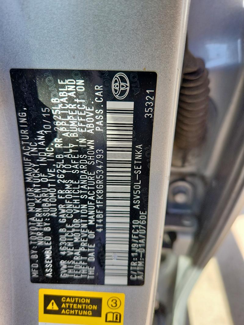 2016 TOYOTA CAMRY LE #3297199431