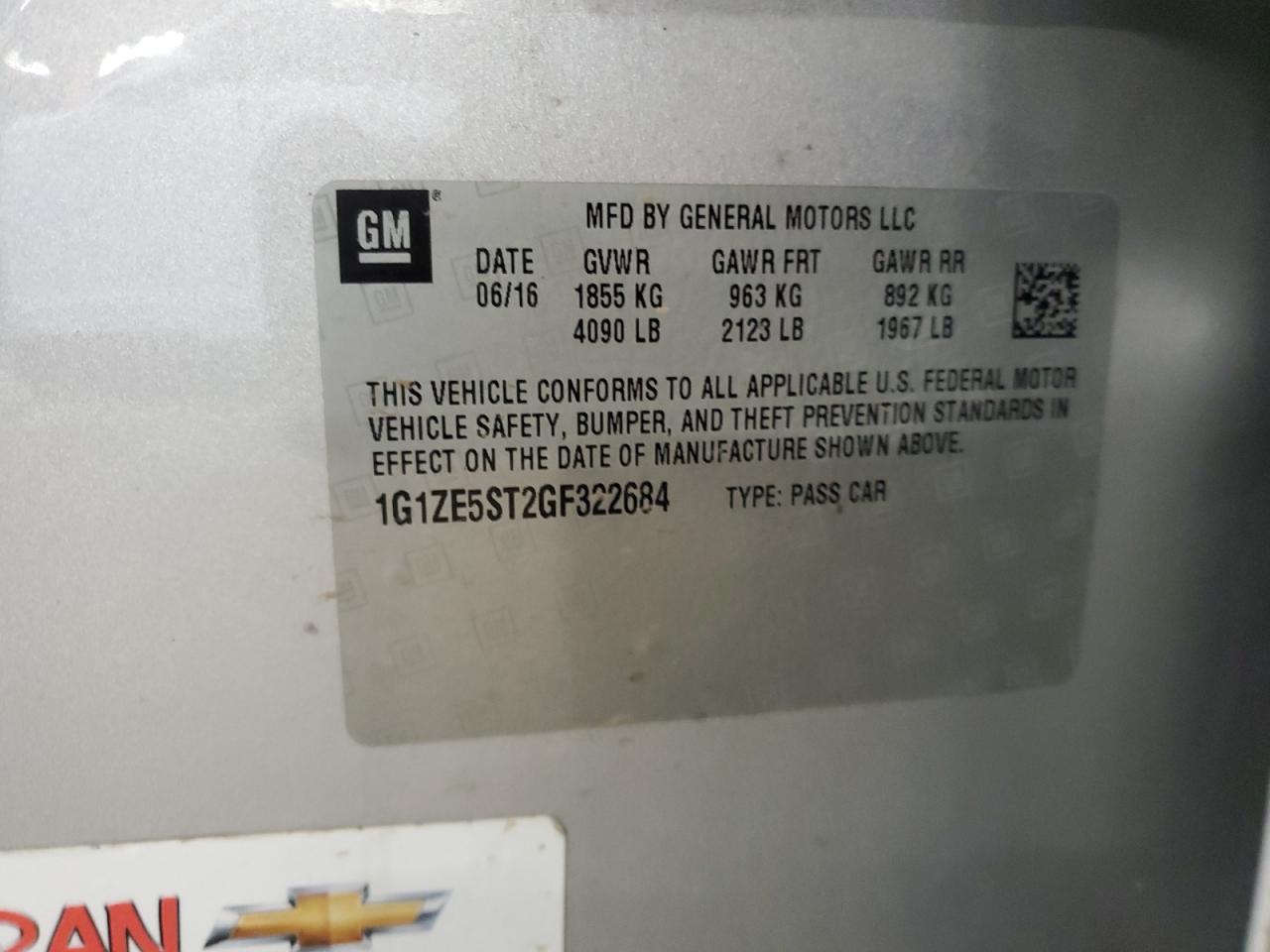 Lot #3265127799 2016 CHEVROLET MALIBU LT