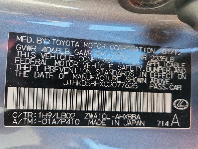 2012 LEXUS CT 200 - JTHKD5BHXC2077625