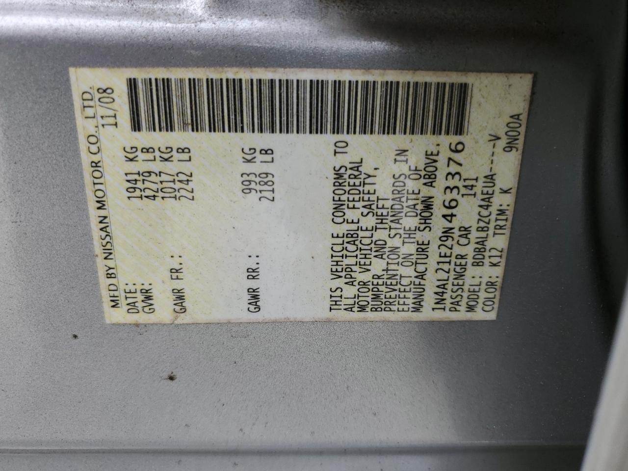 Lot #3274733824 2009 NISSAN ALTIMA 2.5