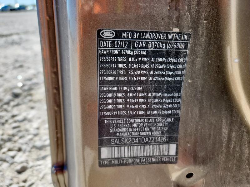 2013 LAND ROVER RANGE ROVE - SALSK2D41DA771426