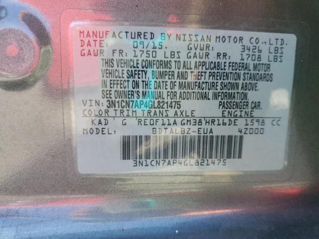 2016 NISSAN VERSA S 3N1CN7AP4GL821475