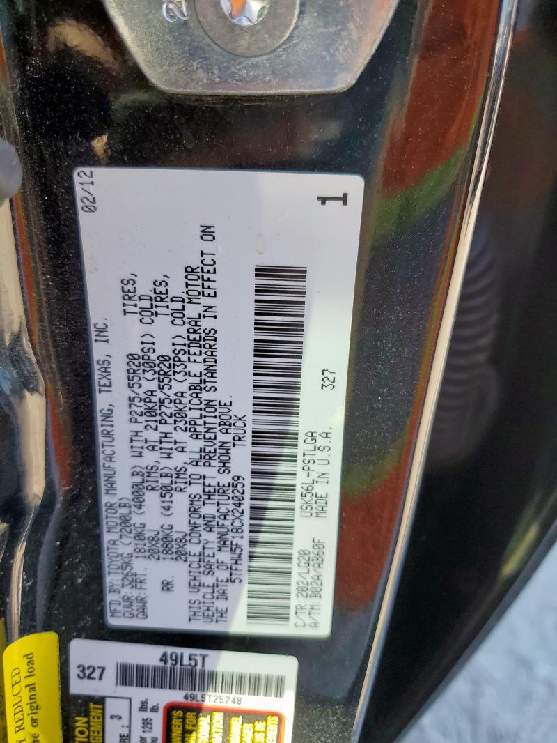 2012 TOYOTA TUNDRA CRE - 5TFHW5F18CX240259