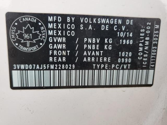 2015 VOLKSWAGEN JETTA SE 3VWD07AJ5FM228029