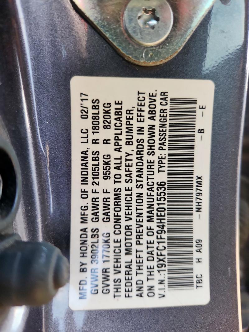 2017 HONDA CIVIC TOURING 19XFC1F94HE015536