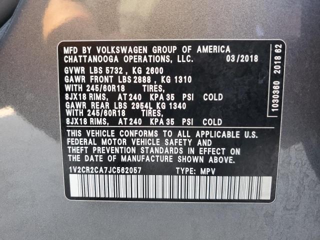 2018 VOLKSWAGEN ATLAS SE 1V2CR2CA7JC562057