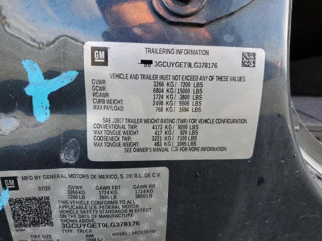 2020 CHEVROLET SILVERADO K1500 LTZ 3GCUYGET9LG378176