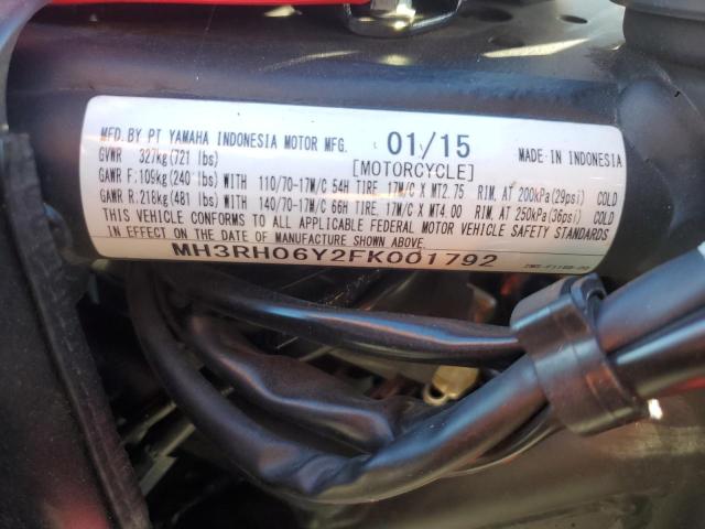 2015 YAMAHA YZFR3 MH3RH06Y2FK001792