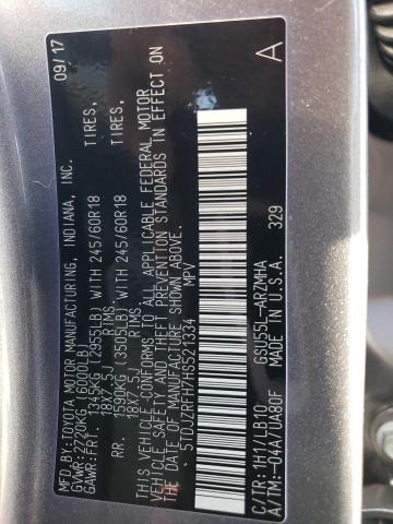 2017 TOYOTA HIGHLANDER SE 5TDJZRFH7HS521334