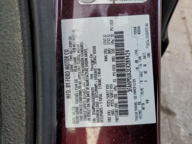 2012 FORD FUSION SEL - 3FAHP0JA3CR289424