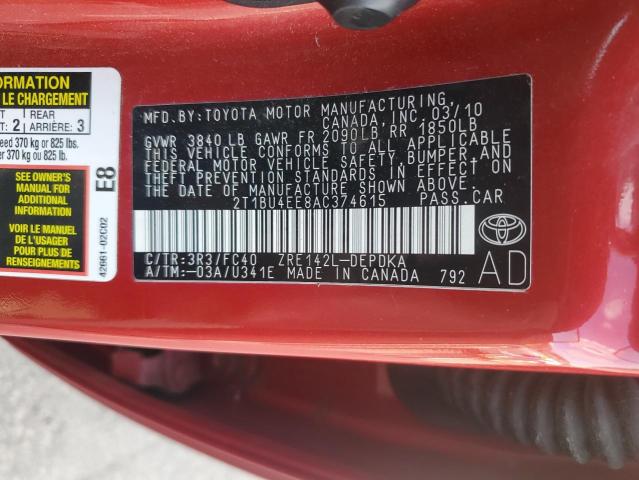 2010 TOYOTA COROLLA BA - 2T1BU4EE8AC374615