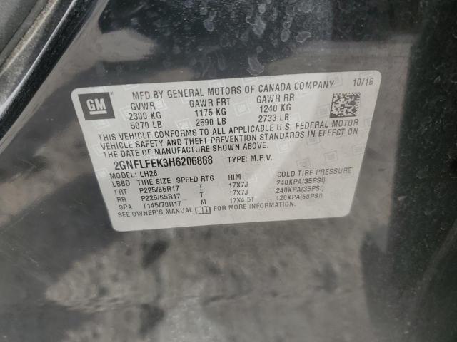 2017 CHEVROLET EQUINOX LT 2GNFLFEK3H6206888