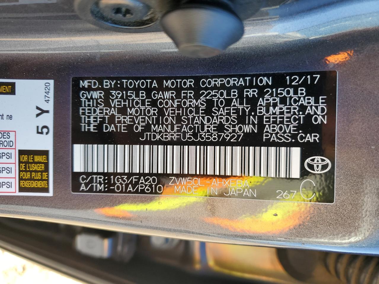 Lot #3302860913 2018 TOYOTA PRIUS