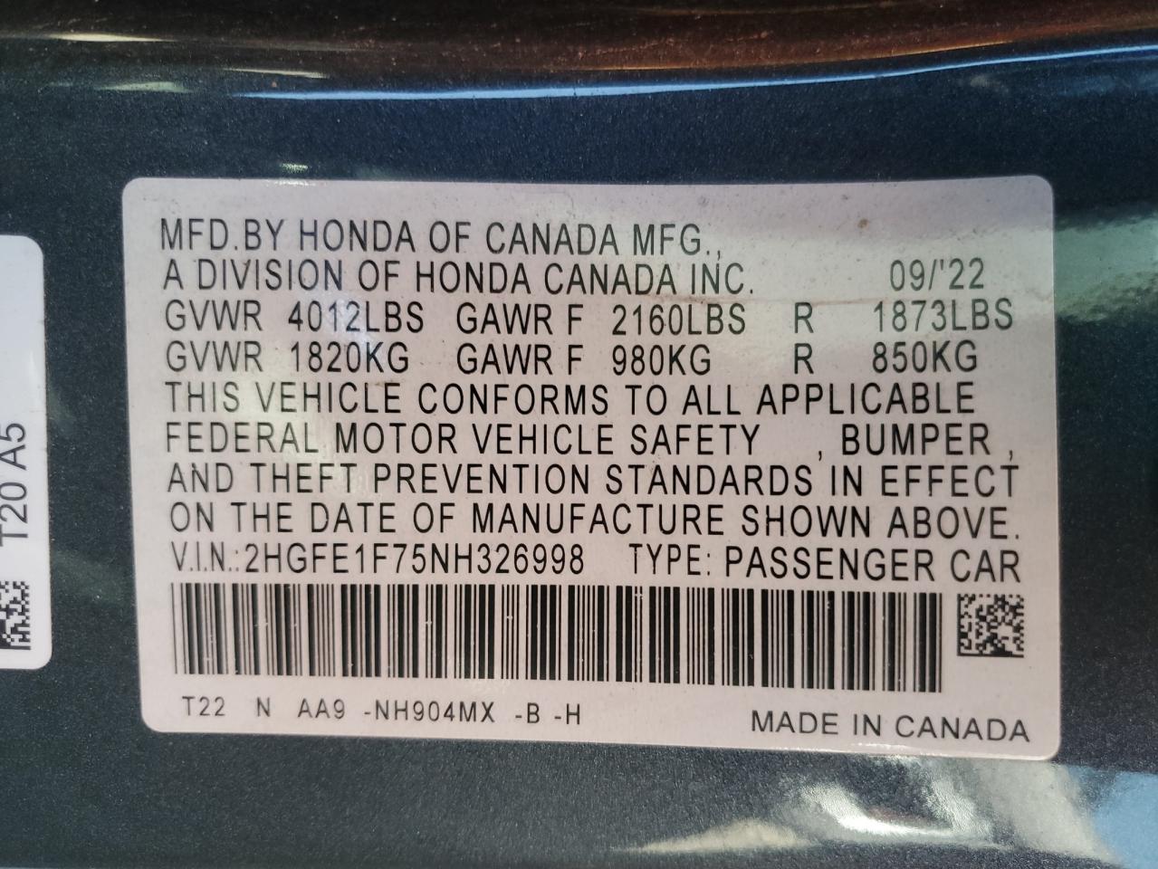 Lot #3302766380 2022 HONDA CIVIC EX