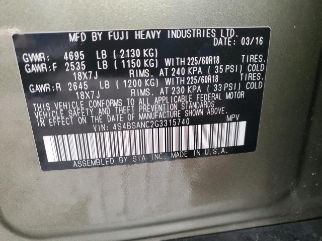 2016 SUBARU OUTBACK 2. 4S4BSANC2G3315740