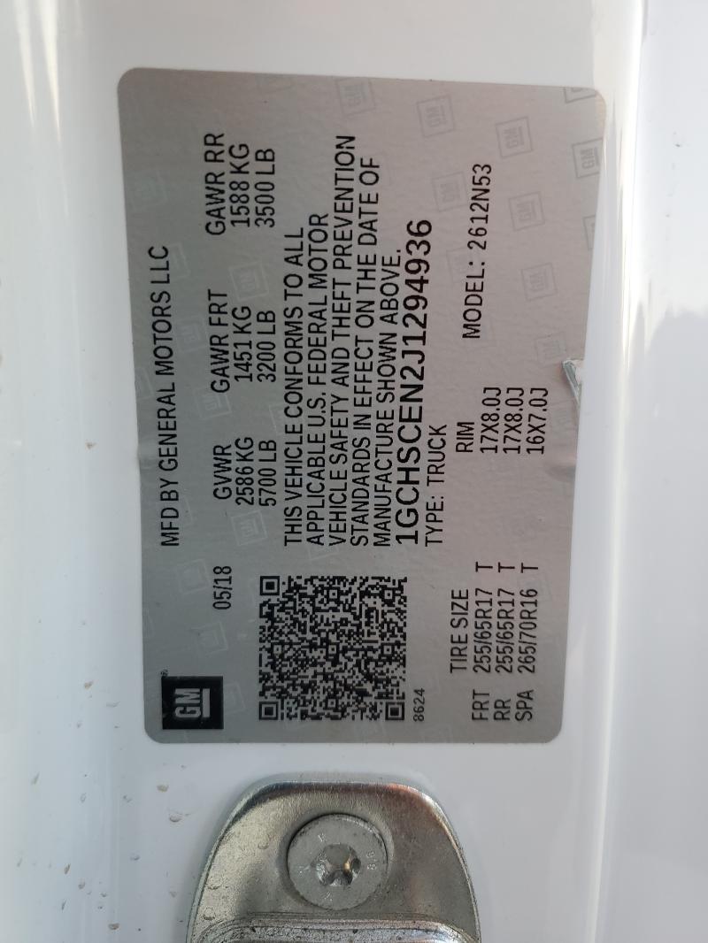 2018 CHEVROLET COLORADO L - 1GCHSCEN2J1294936