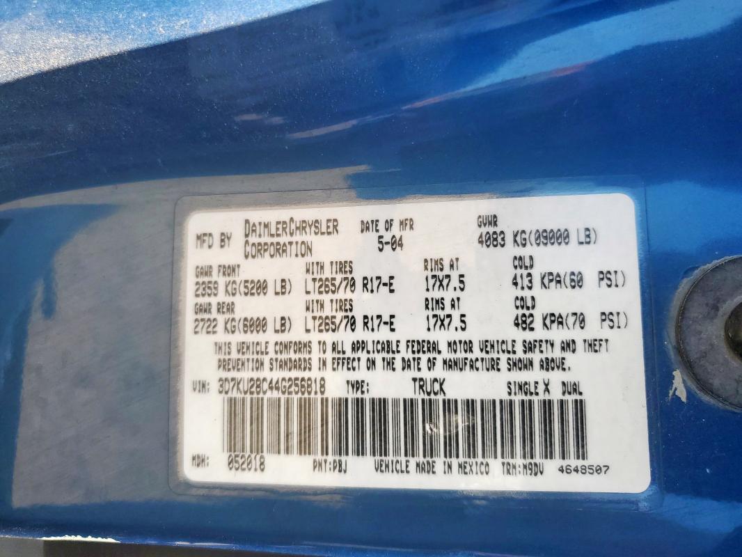 2004 DODGE RAM 2500 S #3304872543