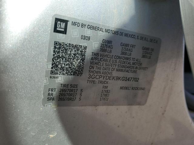 2019 CHEVROLET SILVERADO - 3GCPYDEK9KG147702