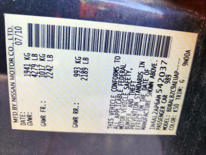 2010 NISSAN ALTIMA BAS - 1N4AL2AP6AN542037