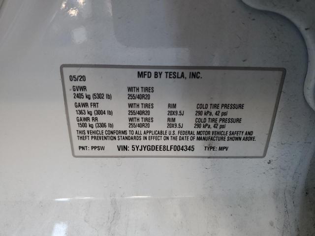 2020 TESLA MODEL Y - 5YJYGDEE8LF004345