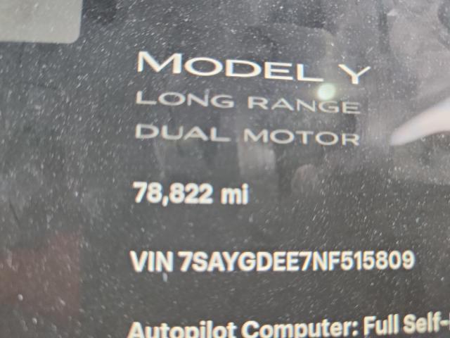 2022 TESLA MODEL Y 7SAYGDEE7NF515809