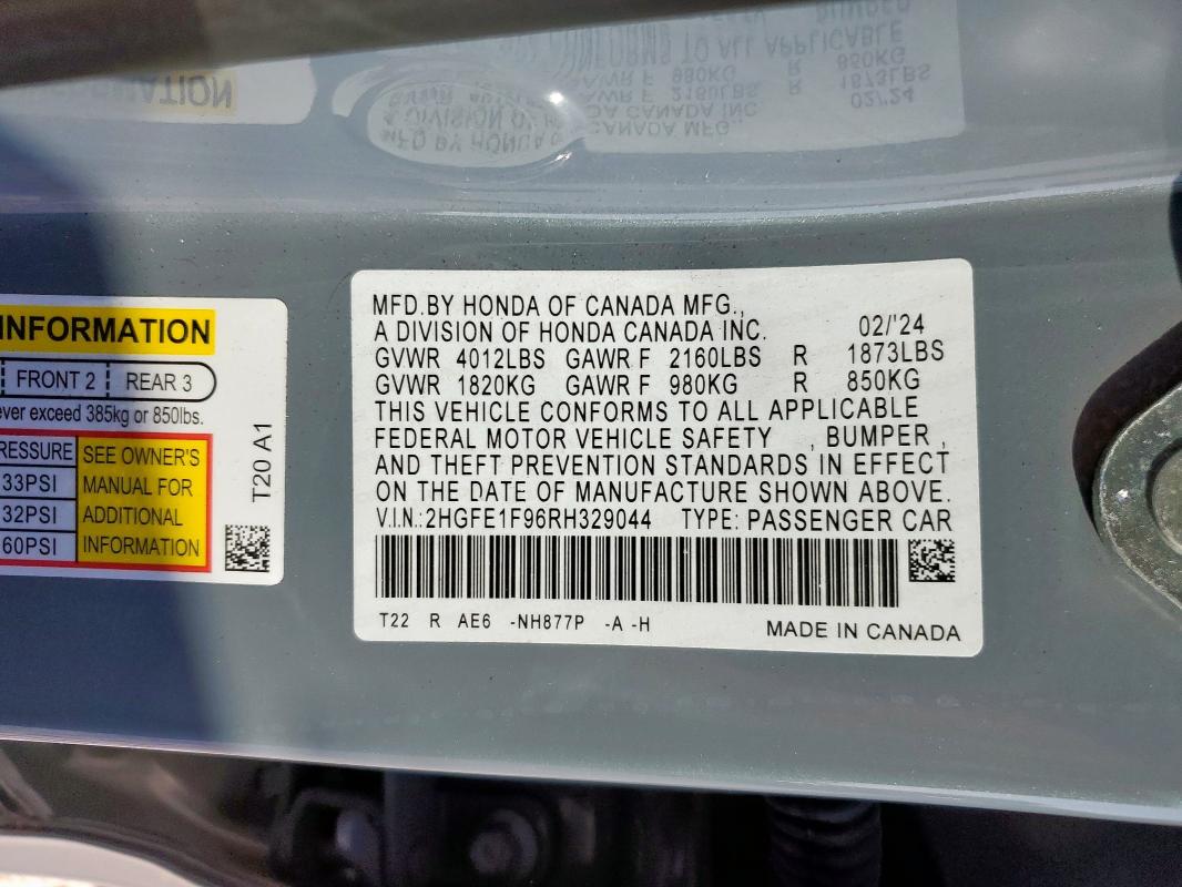 2024 HONDA CIVIC TOUR 2HGFE1F96RH329044