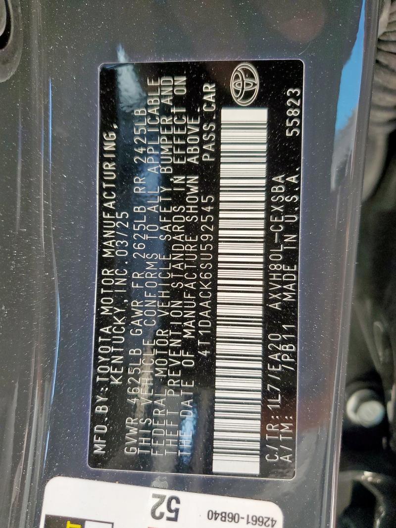 2025 TOYOTA CAMRY XSE 4T1DAACK6SU592545